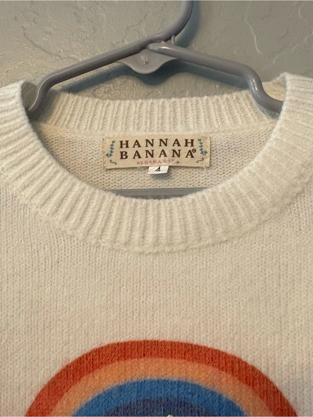 Hannah Banana white rainbow love with gemstones sweater size 4